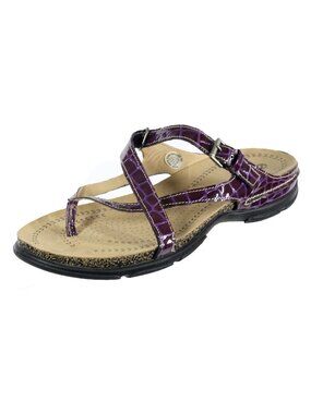 NEW ECCO Sandals Slides Sz. 41 EU 10-10.5 Strappy Thong Purple Crocodile Patent